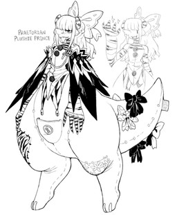 accessory alternate_species ambiguous_gender anthro bangs bare_shoulders biped blunt_bangs bottom_heavy bow_ribbon capelet clothed clothing grin hair hair_accessory hair_ribbon long_hair patch_(fabric) plushie pouch_(anatomy) ribbons sharp_teeth sidelocks smile solo tagged_tail tail tailbutt tapering_tail teeth text thick_tail thick_thighs tongue tongue_out wide_crotch wide_hips cibastion demi_(cibastion) animate_inanimate dinosaur dinosaur_taur living_plushie prehistoric_species reptile reptile_taur saurischian scalie scalie_taur taur theropod theropod_taur absurd_res english_text hi_res monochrome