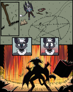 anthro backpack blue_eyes book determined fire grass male occult_symbol pentagram plant solo summoning summoning_circle surprised symbol 60percentscalie vauruk bat mammal 4:5 comic hi_res