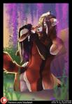 anthro black_border black_hair border brown_hair butt duo eyes_closed female hair hug kissing male nude outside plant raised_tail romantic romantic_ambiance romantic_couple tail text tongue tongue_out water azaleesh ichiro sachiko ailurid mammal red_panda hi_res url