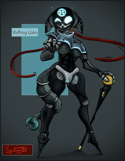 alternate_universe blue_border border breasts curling_tail dripping_vulva dripping_wet exposed_shoulder female machine nude screen screen_face simple_background smile solo standing tail teasing under_boob walking_stick soulwing98 rain_world videocult shifting_gales_(soulwing98) humanoid iterator_(rain_world) robot robot_humanoid digital_media_(artwork) hi_res