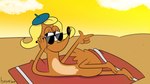 anthro beach clothing eyewear female hat hat_only headgear headgear_only headwear headwear_only mostly_nude outside seaside solo sunglasses towel bitsofjam camp_lazlo cartoon_network jane_doe_(camp_lazlo) deer mammal hi_res