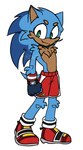 anthro blue_body blue_fur blue_quills bottomwear clothing fingerless_gloves footwear fur gloves green_eyes handwear male navy_gloves red_bottomwear red_clothing red_footwear red_shoes red_shorts running_shoes shoes shorts tan_body tan_fur ghostie-teeth-art sega sonic_the_hedgehog_(series) sawnyk_quillsby sonic_the_hedgehog eulipotyphlan hedgehog mammal hi_res