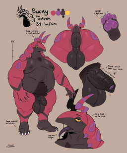 antennae_(anatomy) anthro anus armpit_hair balls big_balls black_body black_skin body_hair butt chest_tuft ear_piercing ear_ring erection foreskin genitals guiche_piercing happy_trail huge_balls humanoid_genitalia humanoid_penis male markings nude open_mouth open_smile overweight overweight_anthro overweight_male pawpads paws penis piercing pubes purple_markings purple_pawpads red_body red_skin ring_piercing scrotum_flap smile text thick_thighs tongue tongue_out tuft vein veiny_penis wide_hips yellow_sclera roseonapot nintendo pokemon bucky_the_scolipede generation_5_pokemon pokemon_(species) scolipede english_text hi_res model_sheet