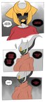 anthro black_sclera bodily_fluids clothed clothed_anthro clothed_female clothing dialogue duo female green_sclera nervous profanity red_eyes sweat sweater text topwear saltyxodium nintendo pokemon tina_(saltyxodium) altered_forme_giratina arceus generation_4_pokemon giratina legendary_pokemon pokemon_(species) 2024 absurd_res english_text hi_res