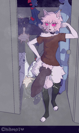 4_toes after_sex animal_genitalia animal_penis annoyed anthro areola arm_tuft balls bed big_breasts big_penis biped black_choker black_claws black_clothing black_jewelry black_legwear black_necklace black_thigh_highs blue_body blue_fur bodily_fluids bottomless breasts brown_clothing brown_shirt brown_topwear butt canine_genitalia canine_penis choker claws clothed clothing cum dark_penis doorway elbow_tuft emanata erection excessive_cum excessive_genital_fluids feet female front_view fur furniture genital_fluids genitals group gynomorph hair hand_on_hip heart_symbol hip_tuft huge_penis intersex jewelry leaking_cum leaning_on_doorway legwear looking_at_viewer necklace nipples no_bra nude on_bed on_ground penis pink_hair pink_sclera pubes pupils saggy_balls shirt short_hair shoulder_tuft slit_pupils standing thigh_highs throbbing throbbing_penis toes topwear tuft vulva white_body white_fur champaanimation nintendo pokemon champi absol felid feline generation_3_pokemon generation_4_pokemon generation_5_pokemon generation_8_pokemon mammal pokemon_(species) sneasler weavile zoroark 2024 hi_res watermark