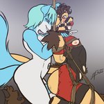 anal anal_penetration anthro anthro_on_anthro anthro_penetrated anthro_penetrating anthro_penetrating_anthro arms_tied ball_gag bdsm bite biting_lip blue_body blue_eyes blue_fur blue_hair blush bodily_fluids bodyguard_position bondage bound brown_hair clothing collar dildo dominant dominant_female double_dildo duo feeldoe feeldoe_in_ass feeldoe_in_pussy female female_penetrating female_penetrating_male from_behind_position fur gag gagged genital_fluids grin hair hands_behind_back male male/female male_penetrated multi_tail muzzle_gag narrowed_eyes nipples object_in_ass orange_eyes pegging penetration restraints rope rope_bondage rope_harness seductive sex sex_toy sex_toy_in_ass sex_toy_insertion sex_toy_penetration smile standing standing_sex submissive submissive_male suspension suspension_bondage tail tears torn_clothing toying_partner vaginal_fluids white_body white_fur yellow_body yellow_fur clawofthefallen canid canine felid fox lion mammal pantherine 1:1 2012 dated portrait signature three-quarter_portrait