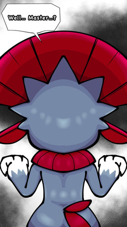 ambiguous_gender anthro black_background butt dialogue fur gloves_(marking) grey_body grey_fur markings master pokemorph rear_view simple_background solo speech_bubble text white_background white_body white_fur wide_hips canacrow nintendo pokemon generation_4_pokemon pokemon_(species) weavile 9:16 hi_res