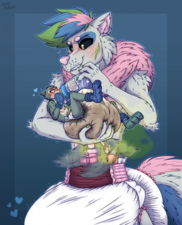 4_fingers anthro baby_bottle big_diaper bite biting_lip biting_own_lip blue_body blue_booties blue_clothing blue_eyelids blue_eyes blue_fur blue_handwear blue_mittens blue_tail blush blush_lines bodily_fluids booties bulge butt butt_grab carrying_another clean_diaper clothed clothing cum cum_in_diaper cum_stain diaper diaper_bulge drinking duo erection excessive_feces eyebrows facial_scar feces fingers force_feeding forced fur genital_fluids green_body green_eyes green_fur grey_body grey_fur grey_tail hair half-closed_eyes hand_on_butt handwear heart_symbol heterochromia huge_diaper hyper hyper_diaper hyper_feces hyper_soiling legs_up male mane micro mittens narrowed_eyes orgasm pantsless pink_body pink_eyes pink_fur pink_hair pink_mane pink_nose pink_tail scar self_bite shaking shirtless simple_background smelly soiled soiled_diaper soiling stained_diaper standing stink_fumes tail tail_motion tailwag tan_body tan_fur teetch unclean_diaper used_diaper poofbuttrocky beastars legoshi_(beastars) rocky_(poofbuttrocky) canid canine canis hybrid mammal wolf hi_res signature