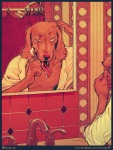 anthro bathroom blue_border border brown_body brown_fur brush brushing brushing_teeth fur looking_at_mirror looking_at_object male mirror morning o_0 reflection slice_of_life solo tongue tongue_out toothbrush waking_up kamui_(artist) canid canine canis domestic_dog mammal 2008 digital_media_(artwork) restricted_palette warm_colors