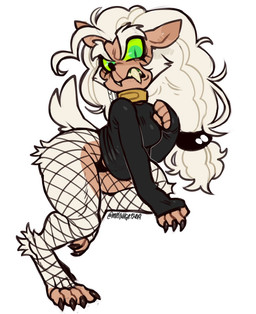 angry anthro black_claws black_clothing black_nose black_panties black_shirt black_topwear black_underwear bottomless breasts claws clothed clothing collar digitigrade eyebrows fangs female fishnet_clothing fishnet_legwear fur green_eyes hair legwear long_hair looking_at_viewer on_one_leg overbite panties pantsless shirt solo standing teeth thick_eyebrows thick_thighs topwear tuft underwear white_body white_fur white_hair miistniight mythology lovelace_(miistniight) canid canine mammal mythological_canine mythological_creature werecanid werecanine werecreature werewolf hi_res