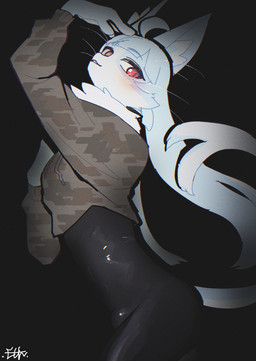 anthro biped blue_body blue_fur blue_hair blue_tail blush bottomwear bulge clothed clothed_anthro clothed_male clothing fingers fully_clothed fully_clothed_anthro fully_clothed_male fur hair inner_ear_fluff looking_at_viewer male red_eyes side_view simple_background solo standing tail topwear tuft el-k japan_air_self-defense_force omaneko_(jasdf) domestic_cat felid feline felis mammal 2025 absurd_res digital_media_(artwork) hi_res