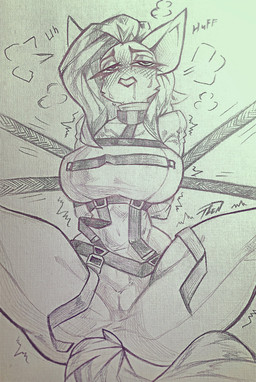 anthro bdsm bodily_fluids bondage bound bound_female canvas_texture clothing collar female restraints saliva solo straitjacket straps sweater topwear tlen_borowski goddess_of_victory:_nikke anna_(kelnich) equid equine horse mammal hi_res line_art