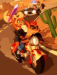 5_fingers accessory anthro blonde_hair cactus car clothing crystal desert eyebrows eyelashes eyewear female fingerless_gloves fingers flower flower_in_hair gloves group gun hair hair_accessory handwear holding_object inside_car inside_vehicle male motorcycle plant ponytail ranged_weapon sunglasses vehicle weapon kempferzero activision crash_bandicoot_(series) coco_bandicoot crash_bandicoot doctor_neo_cortex bandicoot human mammal marsupial 2017 brother_(lore) brother_and_sister_(lore) sibling_(lore) sister_(lore)