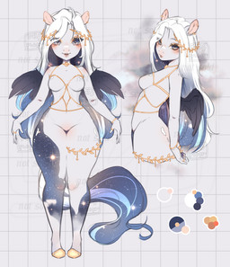 anthro biped blue_body blue_fur breasts color_swatch ear_piercing eyebrows eyelashes feathered_wings feathers female fur hair hooves long_hair looking_at_viewer pattern_background piercing pink_inner_ear simple_background solo standing tail white_hair wings vesnyr mythology equid equine mammal mythological_creature mythological_equine pegasus digital_media_(artwork) full-length_portrait model_sheet portrait