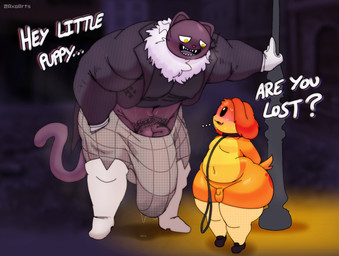 anthro balls bedroom bent_over big_butt big_penis black_clothing black_collar black_footwear black_jacket black_nose black_sclera black_shoes black_topwear blush blush_lines bodily_fluids boots bottomwear butt clothing collar duo erection erection_under_clothing eye_contact femboy footwear fur genital_fluids genitals gloves grey_bottomwear grey_clothing grey_pants hair half-closed_eyes hand_in_pocket hand_on_object hands_behind_back handwear huge_penis hyper hyper_genitalia hyper_penis jacket leash leashed_collar legwear looking_at_another male male/male multicolored_body multicolored_bottomwear multicolored_clothing multicolored_fur muscular muscular_anthro muscular_male narrowed_eyes nipple_outline orange_body orange_clothing orange_ears orange_fur orange_hair orange_legwear orange_tail orange_thigh_highs outside pants pecs penis pink_nose pockets precum pubes purple_body purple_ears purple_fur purple_tail question_mark sharp_teeth shoes size_difference small_balls small_penis standing street_lamp sweat tail teapot_(body_type) teeth text thick_thighs thigh_highs three-quarter_view tongue topwear two_tone_bottomwear two_tone_clothing two_tone_pants vein veiny_penis wet wet_clothing whiskers white_boots white_clothing white_eyes white_footwear white_gloves white_handwear yellow_eyes axoarts fear_and_hunger fear_and_hunger:_termina mob_entertainment poppy_playtime smiling_critters dogday_(poppy_playtime) pocketcat_(fear_&_hunger) canid canine canis critters_(poppy_playtime) domestic_cat domestic_dog felid feline felis mammal 2025 artist_name digital_media_(artwork) english_text hi_res