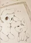 ambiguous_gender anthro domestic_pet duo feral furries_with_pets heart_symbol nude pen sitting kuruitty canid canine canis lagomorph leporid mammal rabbit wolf monochrome