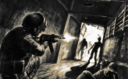 ak-47 ak_platform ambiguous_gender armor assault_rifle blood bodily_fluids corpse dark death detailed_background group gun headgear helmet holding_gun holding_object holding_ranged_weapon holding_weapon inside military nightmare_fuel not_furry ranged_weapon rifle shot_in_head silhouette soldier tunnel warrior weapon unknown_artist human mammal undead zombie 16:10 digital_media_(artwork) digital_painting_(artwork) hi_res painting_(artwork) widescreen