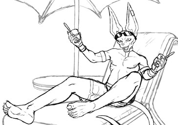 5_toes anthro barefoot eyewear feet humanoid_feet male plantigrade soles solo sunglasses toes zimakum dragon_ball dragon_ball_super beerus hi_res monochrome sketch unfinished