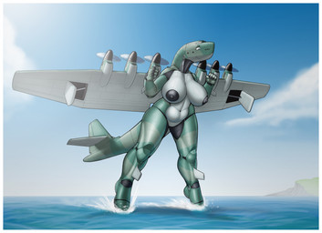 aircraft airplane anthro areola back_wings big_areola big_breasts big_nipples breasts cockpit curvy_figure featureless_crotch female fin flying_boat green_body machine metallic_body navel nipples non-mammal_breasts non-mammal_nipples not_furry nude nude_anthro nude_female propeller sea seaplane sky solo tail tail_fin thick_thighs vehicle voluptuous water white_body wide_hips wings ndragon3 aeromorph living_aircraft living_machine living_vehicle digital_media_(artwork) hi_res