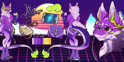 andromorph anthro anus athletic big_butt blunted_horn butt color_swatch eyewear femboy genitals glasses horn intersex knot maleherm penis rear_view ridged_horn solo synthwave thick_thighs vulva wearing_glasses wide_hips yellow_horn cepheidbaby mythology klem dragon mythological_creature mythological_scalie scalie absurd_res hi_res model_sheet maleherm_(lore)