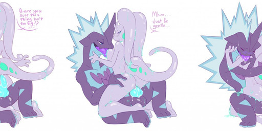3_fingers 4_fingers animal_genitalia animal_penis antennae_(anatomy) anthro anthro_on_anthro anthro_penetrated anthro_penetrating anthro_penetrating_anthro anthrofied anus balls balls_deep big_breasts blue_body blue_eyes blush bodily_fluids breast_lick breast_play breasts butt dialogue drooling duo erection eyelashes eyes_closed female female_penetrated fingers genital_fluids genitals green_eyes grinding hand_on_butt heart_symbol horn interrobang knot knotting licking looking_back lying male male/female male_penetrating male_penetrating_female motion_lines narrowed_eyes nude on_back penetration penile penile_penetration penis penis_in_vagina precum purple_body rear_view saliva sex sitting slime smile speech_bubble spikes spread_legs spreading surprised sweat tail teeth text tongue tongue_out vaginal vaginal_fluids vaginal_penetration vulva moshi_chan mythology nintendo pokemon dragon generation_6_pokemon generation_8_pokemon goodra low_key_toxtricity mythological_creature mythological_scalie pokemon_(species) scalie toxtricity 2020 english_text multiple_scenes