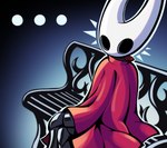 2_horns bench biped black_body black_eyes black_legs cloak clothing crossed_legs ellipsis female horn looking_at_viewer on_bench red_clothing sitting sitting_on_bench solo jellli hollow_knight team_cherry hornet_(hollow_knight) arthropod humanoid 2025 hi_res