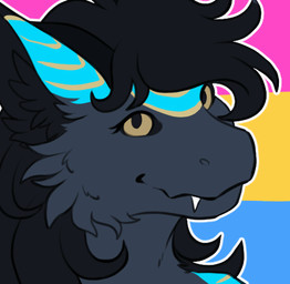 animated_gif anthro black_body black_fur black_hair black_sclera blue_body blue_fur cheek_tuft facial_tuft female fur hair lgbt_pride looking_at_viewer markings multicolored_body multicolored_fur outline pansexual_pride_colors pride_color_background pride_colors simple_background snaggle_tooth solo tuft white_outline yellow_eyes yellow_markings libertades mythology sevan_(k'braid) dragon furred_dragon furred_drake furred_scalie mythological_creature mythological_scalie scalie animated headshot_portrait low_res portrait short_playtime trans_(lore) trans_woman_(lore)