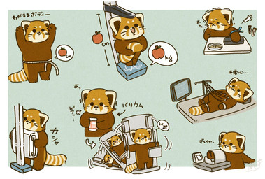 apple biped black_eyes black_nose chibi dot_eyes eyes_closed food fruit kemono lying medical_instrument plant scientific_instrument simple_background simple_eyes solo shi_nominmin ailurid mammal red_panda 2024 hi_res