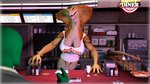 4_fingers anthro apode big_breasts bodily_fluids bottomless bottomless_anthro bottomless_female breasts claws cleavage clothed clothing counter diner duo embarrassed fast_food female fingers food green_body green_sclera hot_dog human_on_anthro interspecies legless long_neck long_tail looking_at_another male male/female menu non-mammal_breasts open_mouth orange_body orange_scales public restaurant scales serpentine shirt snake_hood sweat sweatdrop tail tank_top text text_on_clothing text_on_shirt text_on_tank_top text_on_topwear topwear ventral_scales jawsfm hooters x-com anon draconcopode human mammal naga reptile scalie snake viper_(x-com) 16:9 3d_(artwork) digital_media_(artwork) english_text hi_res widescreen