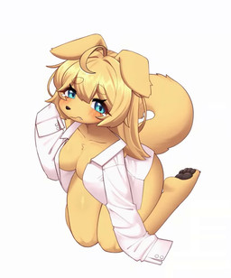 4_toes anthro blue_eyes blush bottomless breast_jiggle breasts clothed clothing cute_fangs fangs feet female female_anthro floppy_ears fur hair jiggling kemono looking_at_viewer mostly_nude open_mouth pawpads shirt shirt_only solo tail teeth tired toes tongue topwear topwear_only unbuttoned_shirt yawn jupiter_europe belle_(jupiter_europe) canid canine canis domestic_dog mammal 2024 2d_animation animated digital_media_(artwork) loop motion_tweening no_sound short_playtime video