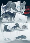 allesiathehedge canid canine canis comic digital_media_(artwork) english_text feral fog forest group male mammal outside plant quadruped running text tree undertale undertale_(series) wounded