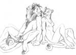 anthro balls blackteagan breasts duo felid female fur lion male male/female mammal mane monochrome nipples nude pantherine penis simple_background white_background