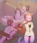 anthro bed biped brush brushing brushing_teeth cereal clothing eating eating_food female fingers food front_view furniture horn legwear lying on_back on_bed pink_body pink_sclera simple_background solo thigh_highs topwear underwear jarnqk lya_(jarnqk) kobold scalie 2025 absurd_res hi_res