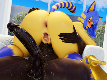 anthro anus balls big_butt big_penis blush bodily_fluids brown_body brown_penis brown_skin butt butt_grab clothing cowgirl_position dark_body dark_penis dark_skin duo ejaculation erection faceless_character faceless_male female footwear from_front_position fur gaping gaping_vagina genital_fluids genitals hand_on_butt high_heels human_on_anthro interspecies looking_pleasured male male/female nude on_bottom on_top open_mouth orgasm penis sex shoes teeth vaginal_fluids vaginal_squirting vein veiny_penis vulva yellow_body yellow_fur schwarzelencre dogzeela_(modeler) animal_crossing nintendo ankha_(animal_crossing) domestic_cat felid feline felis human mammal 3d_(artwork) 4:3 digital_media_(artwork) hi_res