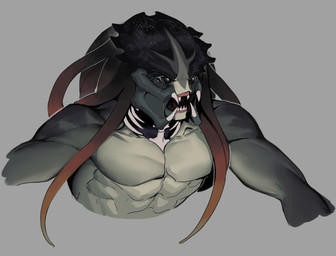 black_eyes male mandibles muscular muscular_humanoid muscular_male nude_humanoid nude_male open_mouth pseudo_hair sharp_teeth simple_background solo teeth tentacle_hair tentacles leafjuly predator_(franchise) alien alien_humanoid humanoid yautja bust_portrait colored hi_res portrait