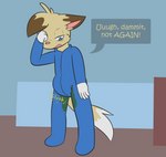 accident anthro arm_by_side bent_arm blue_eyes bodily_fluids bottomwear brown_body brown_fur clothed clothing cute_fangs dialogue diaper diaper_under_clothing diaper_under_onesie embarrassed fangs feet fist fluffy fluffy_tail fur genital_fluids leaking_diaper male omorashi onesie open_mouth padding pajamas paws peeing raised_hand rubbing_eye simple_background solo sound_effects standing straight_arm straight_legs tail tan_body tan_fur teeth text tired tired_eyes unclean_diaper urine urine_stain used_diaper wearing_diaper wet wet_clothing wet_diaper wetting wetting_diaper white_body white_fur ritzcat ritz_(ritzcat) felid feline mammal 2021 absurd_res digital_drawing_(artwork) digital_media_(artwork) english_text flat_colors hi_res story story_in_description