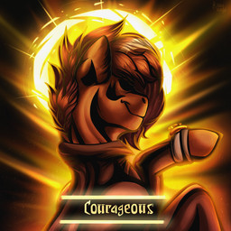 bent_legs black_background brown_body brown_clothing brown_fur brown_mane brown_topwear closed_smile clothed clothed_feral clothed_male clothing feral fluffy_ears fur glowing glowing_body light male mane mouth_closed shadowed_eyes short_mane simple_background smile solo text text_box topwear rayrage darkest_dungeon hasbro my_little_pony fan_character earth_pony equid equine horse mammal pony 1:1 2020 bust_portrait colored crossover digital_drawing_(artwork) digital_media_(artwork) english_description english_text lighting portrait shaded