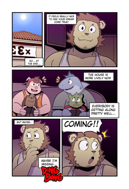 anthro backwards_baseball_cap backwards_hat baseball_cap brown_body brown_fur brown_hair clothing controller cute_fangs day dialogue doorbell enjoying eye_contact fangs five_frame_image fur furniture game_controller gaming gills green_body green_fur green_hair grey_body grey_clothing grey_shirt grey_topwear group hair hand_on_chin happy hat headgear headwear inside looking_at_another male mitten_hands neck_fin on_sofa orange_clothing orange_shirt orange_topwear pink_body playing_video_game red_clothing red_hat red_headwear red_shirt red_topwear shirt sitting sitting_on_sofa size_difference sofa sound_effects speech_bubble sun surprised tank_top teeth text thinking topwear white_clothing white_shirt white_topwear yellow_body t0l0k isaac_(t0l0k) octavio_(t0l0k) roy_(t0l0k) scott_(t0l0k) ted_(t0l0k) aquatic canid canine canis domestic_cat domestic_dog domestic_pig felid feline felis fish lion mammal pantherine shark suid suine sus_(pig) comic english_text hi_res multiple_scenes
