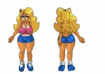 activision anthro bandicoot big_breasts big_butt blonde_hair breasts butt cleavage clothed clothing crash_bandicoot_(series) female green_eyes hair huge_breasts long_hair mammal marsupial midriff omegazuel simple_background solo tawna_bandicoot white_background
