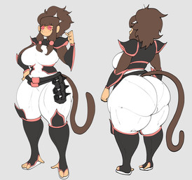 anthro big_butt brown_body brown_fur butt eyewear female fur glasses huge_butt kunai ninja panty_lines solo thick_thighs warrior weapon wearing_glasses monkelad yuzu_(shocksauce) haplorhine mammal monkey primate absurd_res hi_res