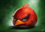 2010 angry angry_birds artist_name avian beak bird bodily_fluids crying feathers feral frown frown_eyebrows goes_hard green_background half-closed_eyes lol_comments narrowed_eyes orange_beak realistic red_(angry_birds) red_body red_feathers rovio_entertainment sam_spratt sega signature simple_background solo tears