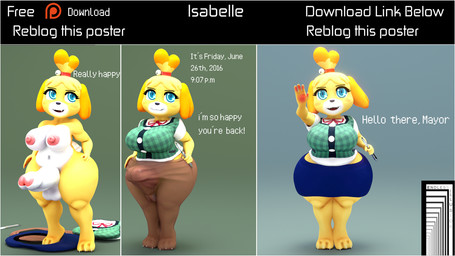 anthro balls big_breasts bottomwear breasts clothing crossgender erection foreskin genitals greeting group gynomorph humanoid_genitalia humanoid_penis hyper intersex navel nipples partially_retracted_foreskin pen pencil_skirt penis skirt solo text endless_(artist) animal_crossing nintendo isabelle_(animal_crossing) canid canine canis domestic_dog mammal shih_tzu toy_dog 16:9 3d_(artwork) digital_media_(artwork) english_text multiple_scenes widescreen