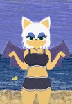 :3 anthro beach belly big_breasts bikini blush bottomwear breasts clothed clothing denim denim_bottomwear denim_clothing detailed_background ear_piercing eyeshadow eyewear female fishnet_clothing fishnet_legwear fur gloves hair handwear jeans legwear looking_at_viewer makeup membrane_(anatomy) membranous_wings navel navel_piercing night open_mouth outside pants piercing rubber_duck sand sea seaside shirt sky smile solo star starry_sky sunglasses swimwear t-shirt topwear two-piece_swimsuit water wings tenderconflict sega sonic_the_hedgehog_(series) rouge_the_bat anatid anseriform avian bat bird duck mammal animated digital_media_(artwork) pixel_(artwork) pixel_animation
