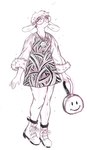 anthro biped boots chain_necklace clothing dress eyewear female footwear glasses holding_bag jacket jewelry necklace round_glasses shoes simple_background smiley_face solo topwear wearing_glasses white_background bonnie_guerra species_request absurd_res guide_lines hi_res