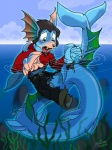 apode bottomwear clothing cloud fangs fin legless male pants seaweed serpentine shirt solo teeth topwear transformation water catmonkshiro pawpy draconcopode fish luminari marine naga reptile scalie snake 2012 3:4 digital_media_(artwork) full-length_portrait portrait