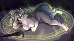 anthro breasts female hair hand_on_head looking_at_viewer lying magic magic_circle melee_weapon nude snout solo sword weapon kiit0s dark_souls fromsoftware great_grey_wolf_sif canid canine canis mammal wolf 16:9 2019 hi_res widescreen