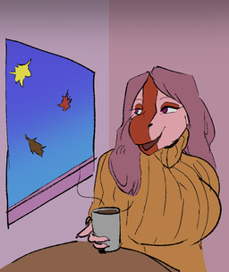 anthro autumn beverage big_breasts breasts brown_clothing brown_sweater brown_topwear claws clothing coffee curvy_figure eyelashes eyeshadow female finger_claws hair huge_breasts inside long_hair makeup multicolored_body multicolored_scales open_mouth open_smile pink_body pink_hair pink_scales purple_eyes red_body red_eyeshadow red_scales scales sitting smile snout solo sweater topwear two_tone_body two_tone_scales voluptuous voluptuous_anthro voluptuous_female window coolbug third-party_edit cavemanon_studios goodbye_volcano_high ko_op_(game_developer) snoot_game stacy_(gvh) allosauroid carcharodontosaurid dinosaur giganotosaurus prehistoric_species reptile saurischian scalie theropod 2024 color_edit colored digital_drawing_(artwork) digital_media_(artwork)