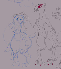 anthro beady_eyes beak big_beak big_hands biped blush blush_lines bottom_heavy chest_tuft digitigrade duo eyelashes feathers featureless_chest featureless_crotch feet female fluffy fluffy_chest flustered front_view head_tuft headpat huge_hands huge_hips huge_thighs larger_anthro larger_female long_beak long_neck looking_at_another nude nude_female size_difference slim_female small_waist smaller_anthro smaller_female tail tail_feathers talons thick_thighs toes tuft wide_hips winged_arms wings proxicute pepper_(proxicute) salt_(drawtheuniverse) avian bird corvid corvus_(genus) crow oscine passerine species_request 2025 sketch