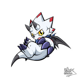 anthro claws horn kerchief male neckerchief neckwear open_mouth simple_background solo tail white_background wings yellow_eyes gekkart bandai_namco digimon digimon_(species) gammamon 1:1 absurd_res hi_res