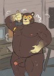 anthro balls belly blush bodily_fluids brown_body detailed_background foreskin genitals hammer humanoid_genitalia humanoid_hands humanoid_penis inside male moobs nipples overweight overweight_male penis solo sweat tools hickeybickeyboo animal_crossing nintendo ike_(animal_crossing) bear mammal 2021 hi_res